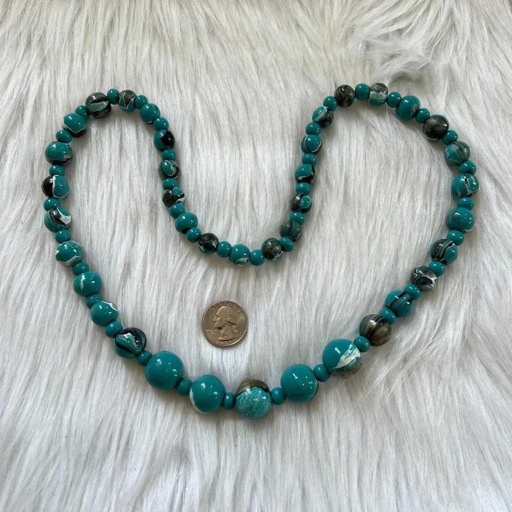 Vintage Artsy Necklace Retro Marble Paint Festival Coastal Grunge Y2K Long 13240